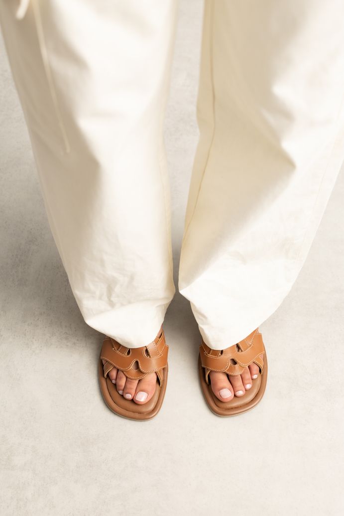 Cognac leren slippers