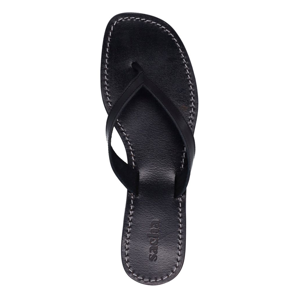 Zwarte leren teenslippers