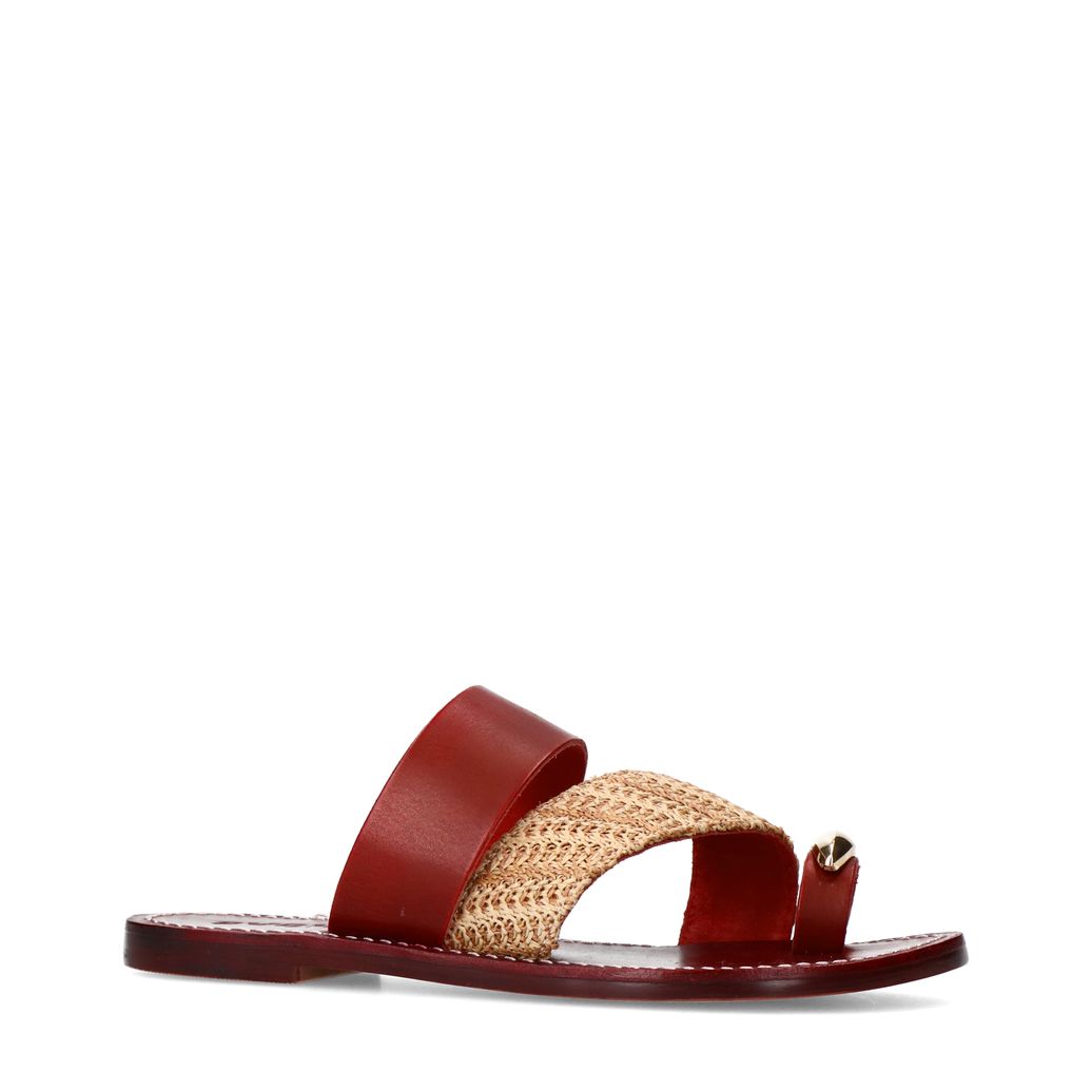 Bordeauxrote Ledersandalen mit goldfarbenem Detail