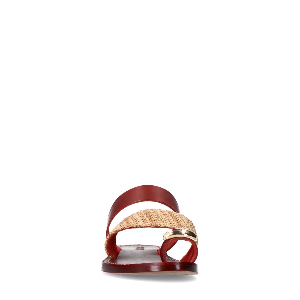 Burgundy leren slippers met goudkleurig detail