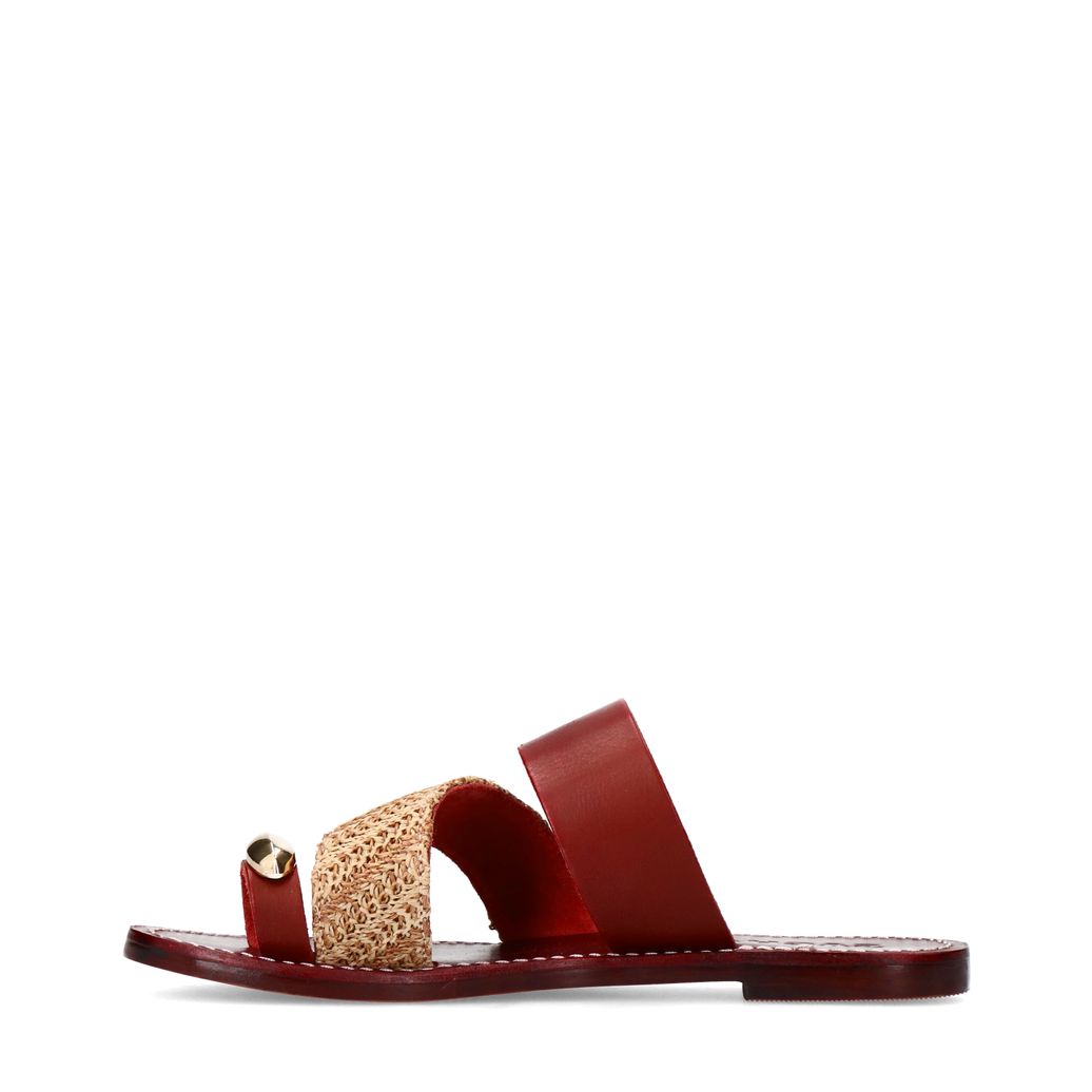 Burgundy leren slippers met goudkleurig detail