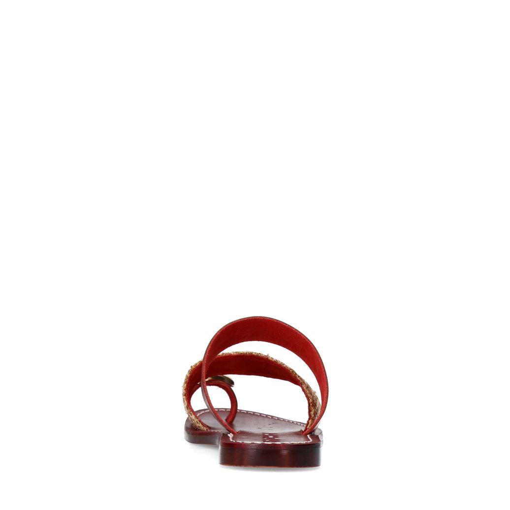 Burgundy leren slippers met goudkleurig detail