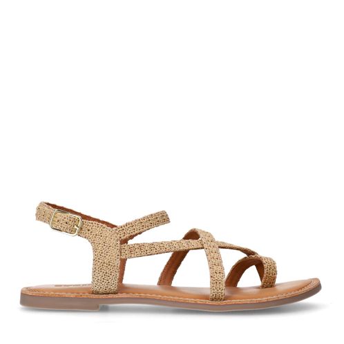 Beigefarbene Bast-Sandalen mit gekreuzten Riemchen