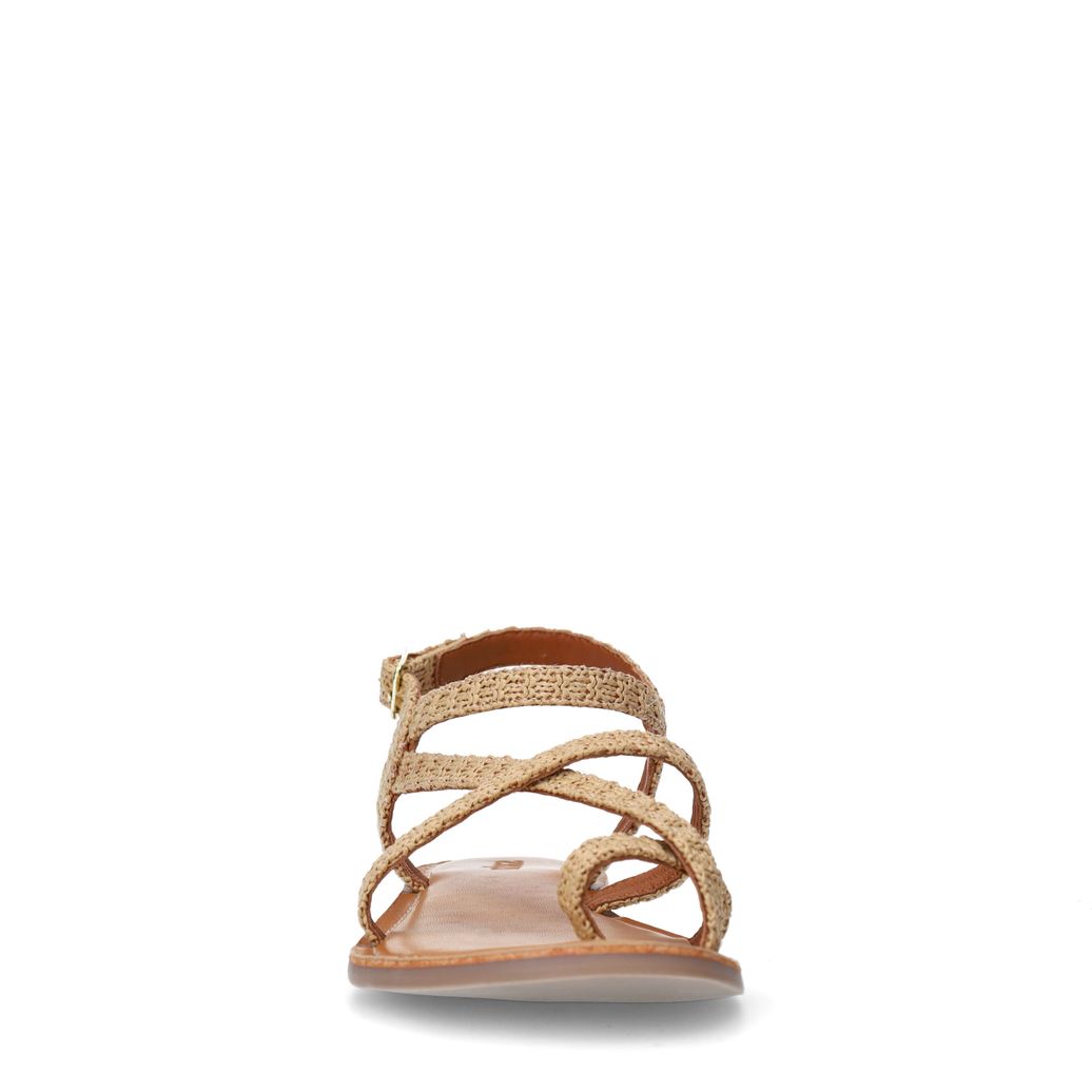 Beigefarbene Bast-Sandalen mit gekreuzten Riemchen