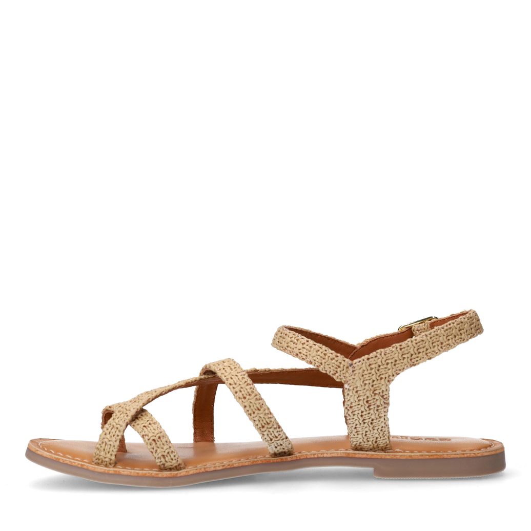 Beige raffia sandalen met gekruiste bandjes