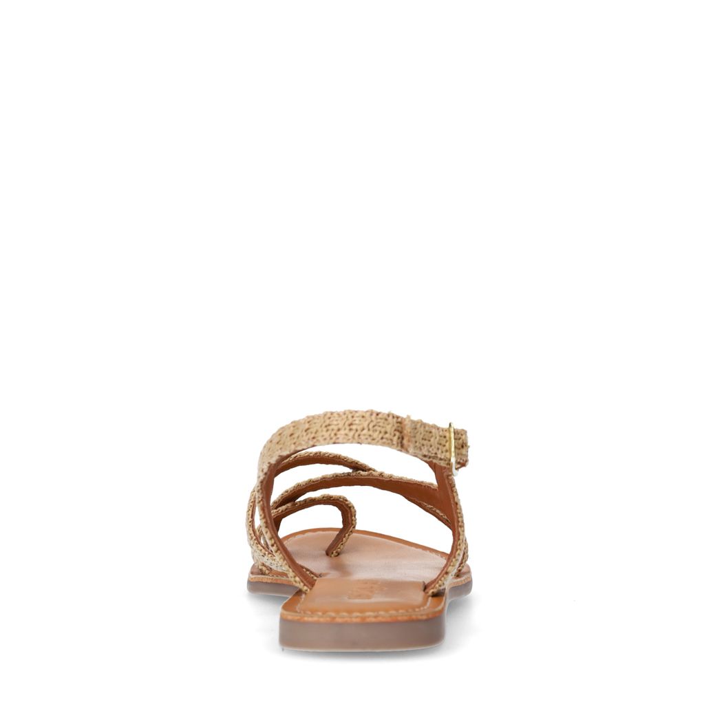 Beige raffia sandalen met gekruiste bandjes