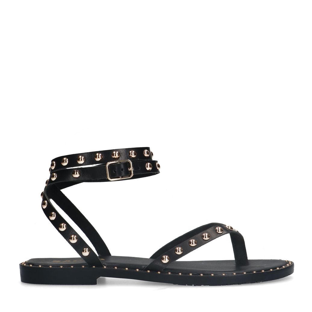Sandales plates en cuir avec clous - noir