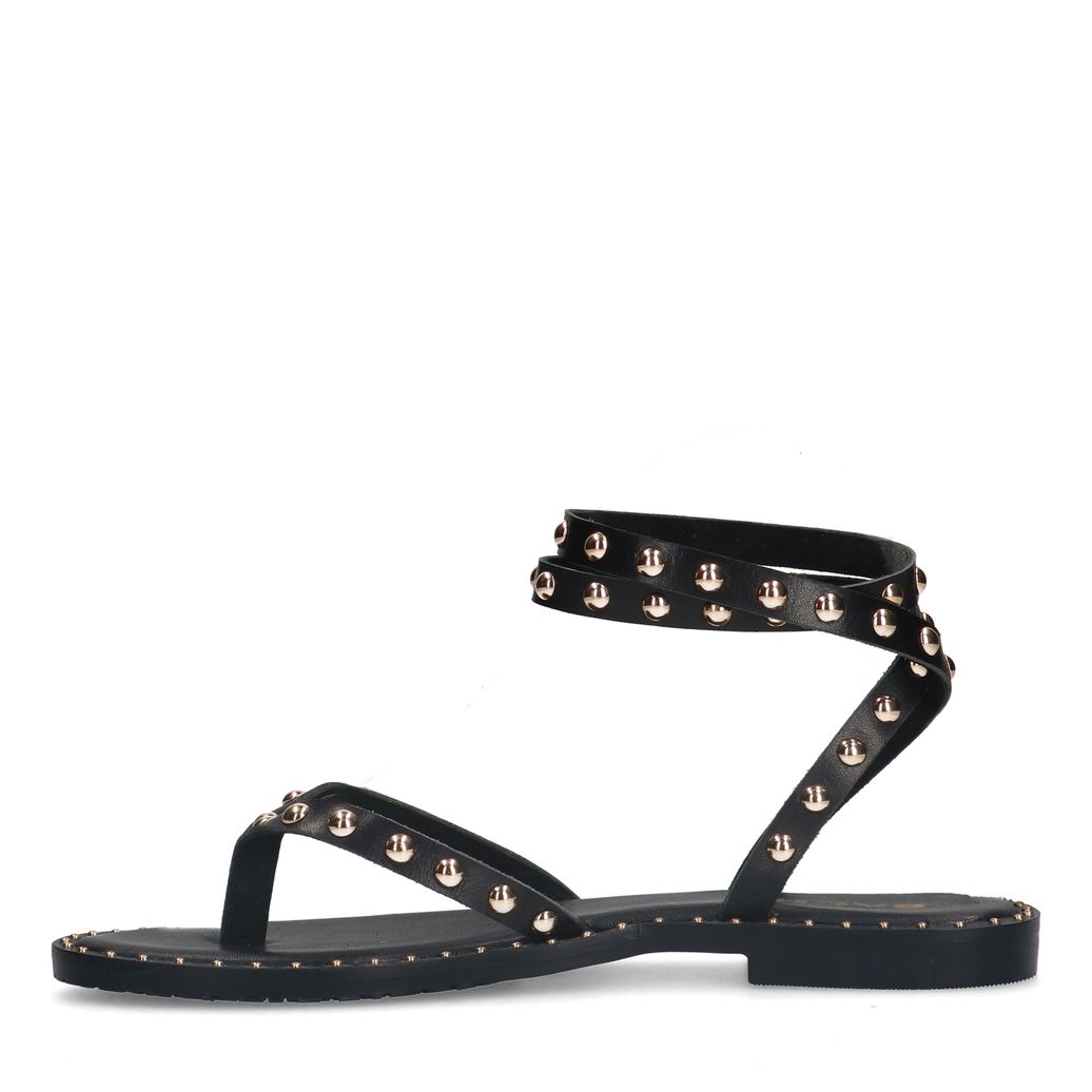 Sandales plates en cuir avec clous - noir
