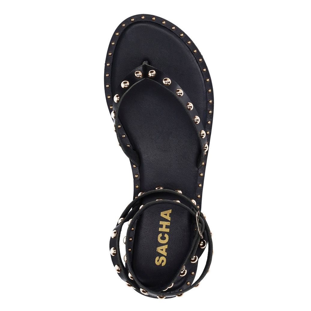 Sandales plates en cuir avec clous - noir
