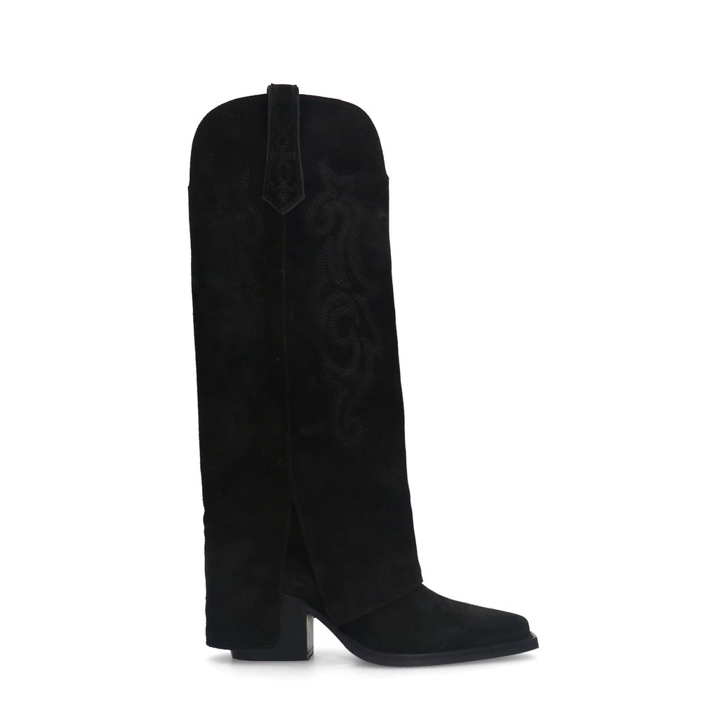 Schwarze Veloursleder-Cowboystiefel mit Umschlag