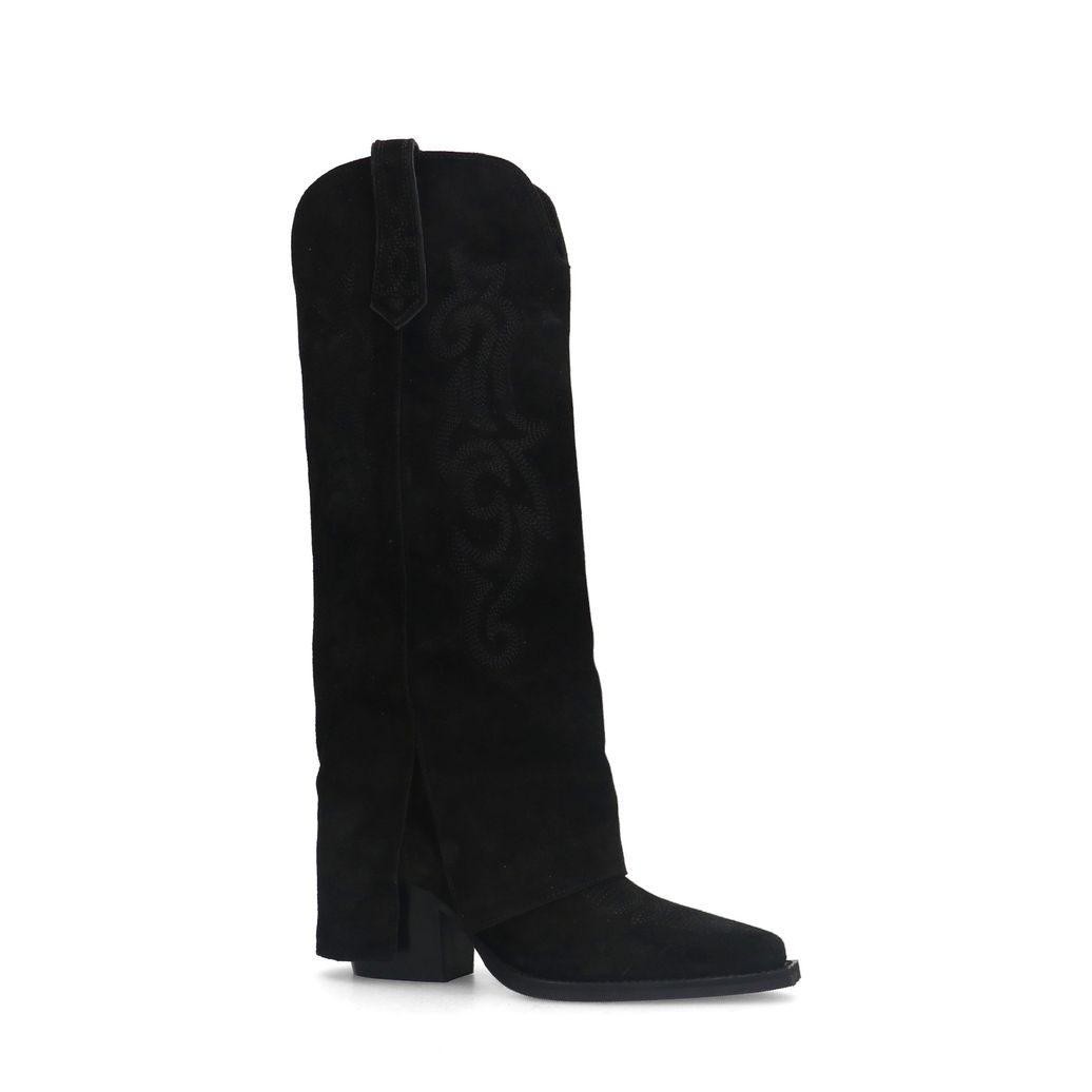 Schwarze Veloursleder-Cowboystiefel mit Umschlag