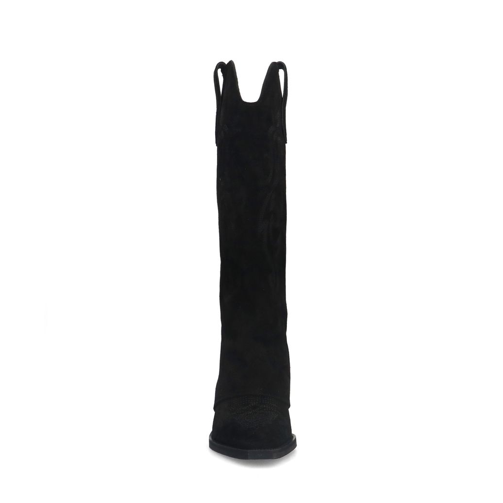 Schwarze Veloursleder-Cowboystiefel mit Umschlag