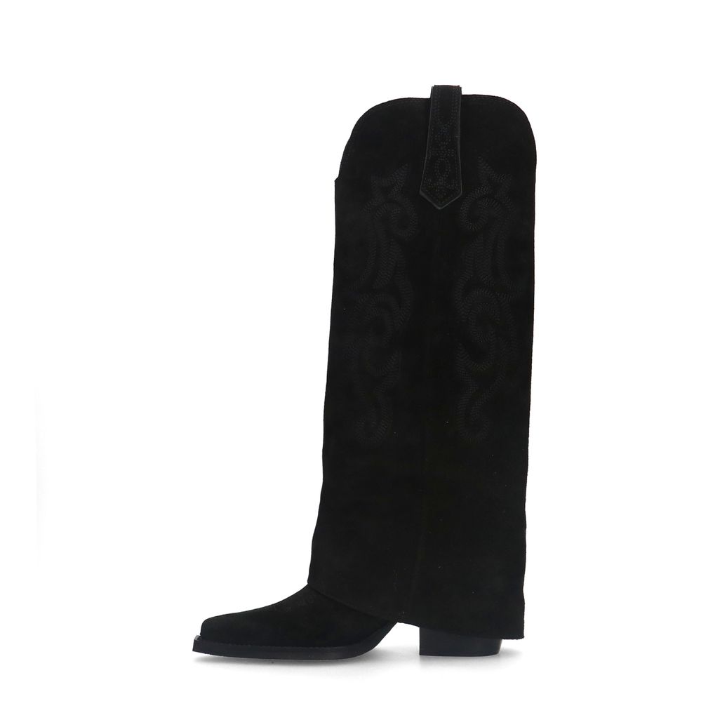 Schwarze Veloursleder-Cowboystiefel mit Umschlag