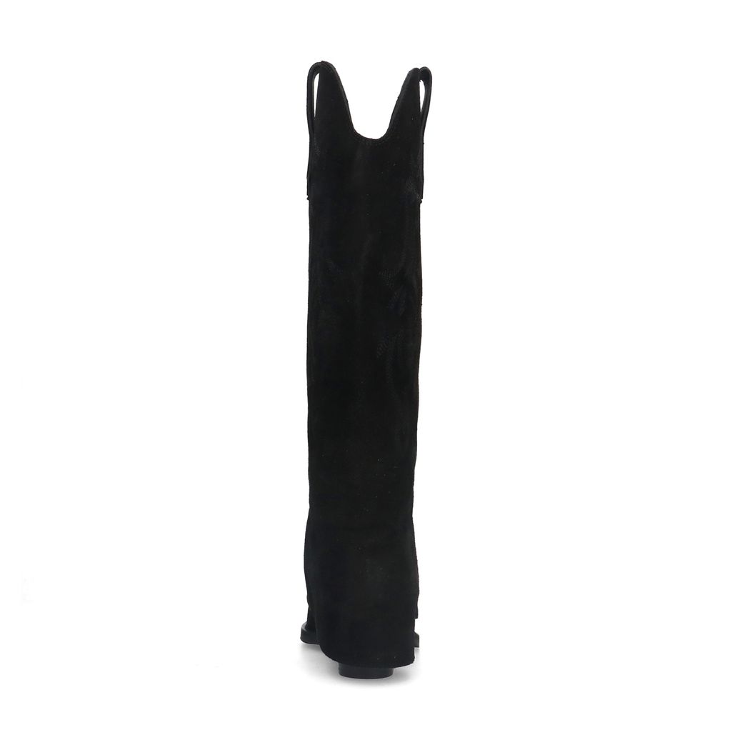 Schwarze Veloursleder-Cowboystiefel mit Umschlag
