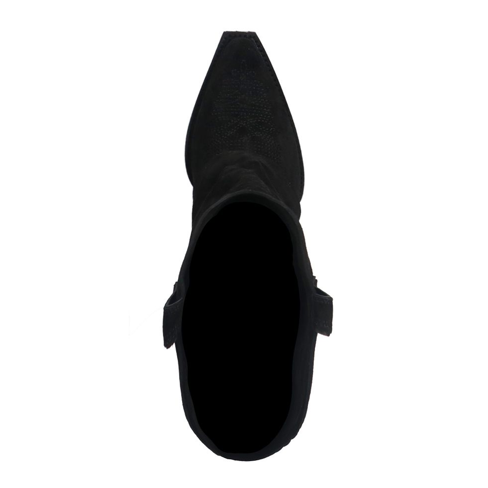 Schwarze Veloursleder-Cowboystiefel mit Umschlag