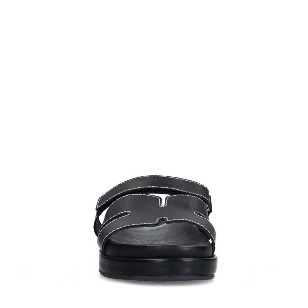 Claquettes en cuir avec bande velcro - noir