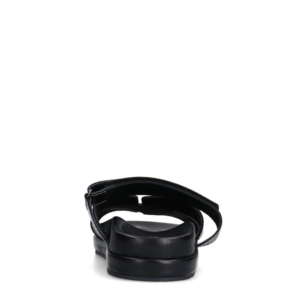 Claquettes en cuir avec bande velcro - noir