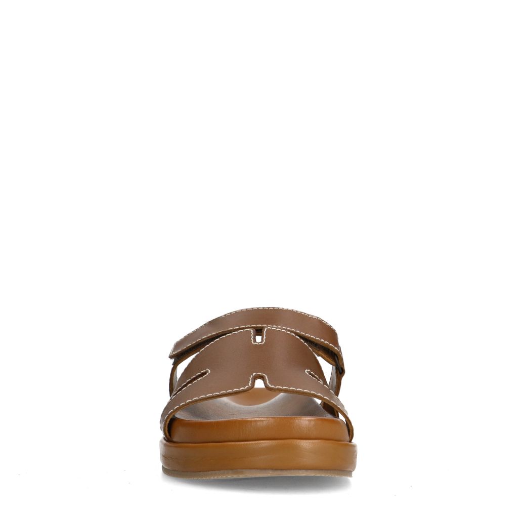 Cognac leren slippers met klittenband