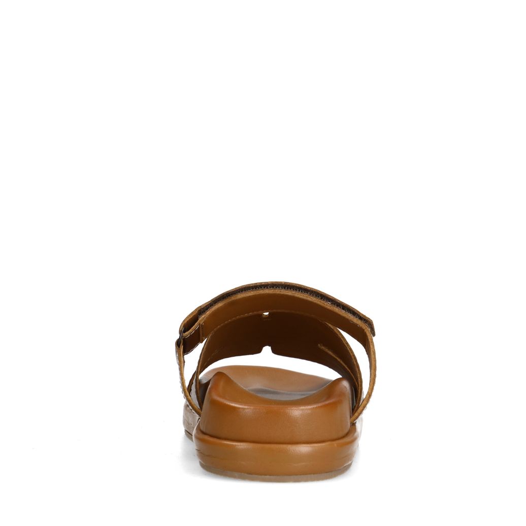 Cognac leren slippers met klittenband