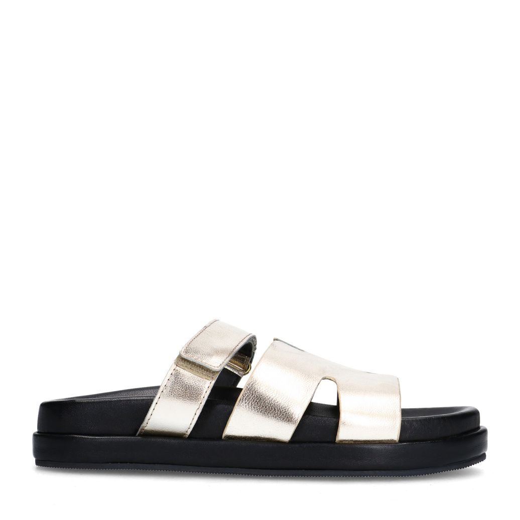 Claquettes en cuir avec bande velcro - doré