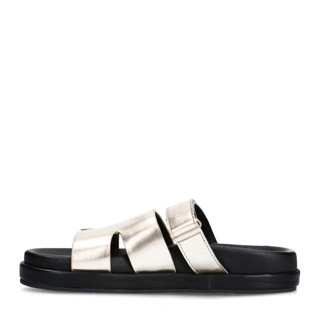 Claquettes en cuir avec bande velcro - doré