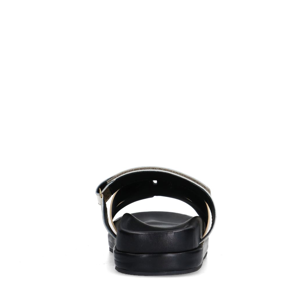 Claquettes en cuir avec bande velcro - doré