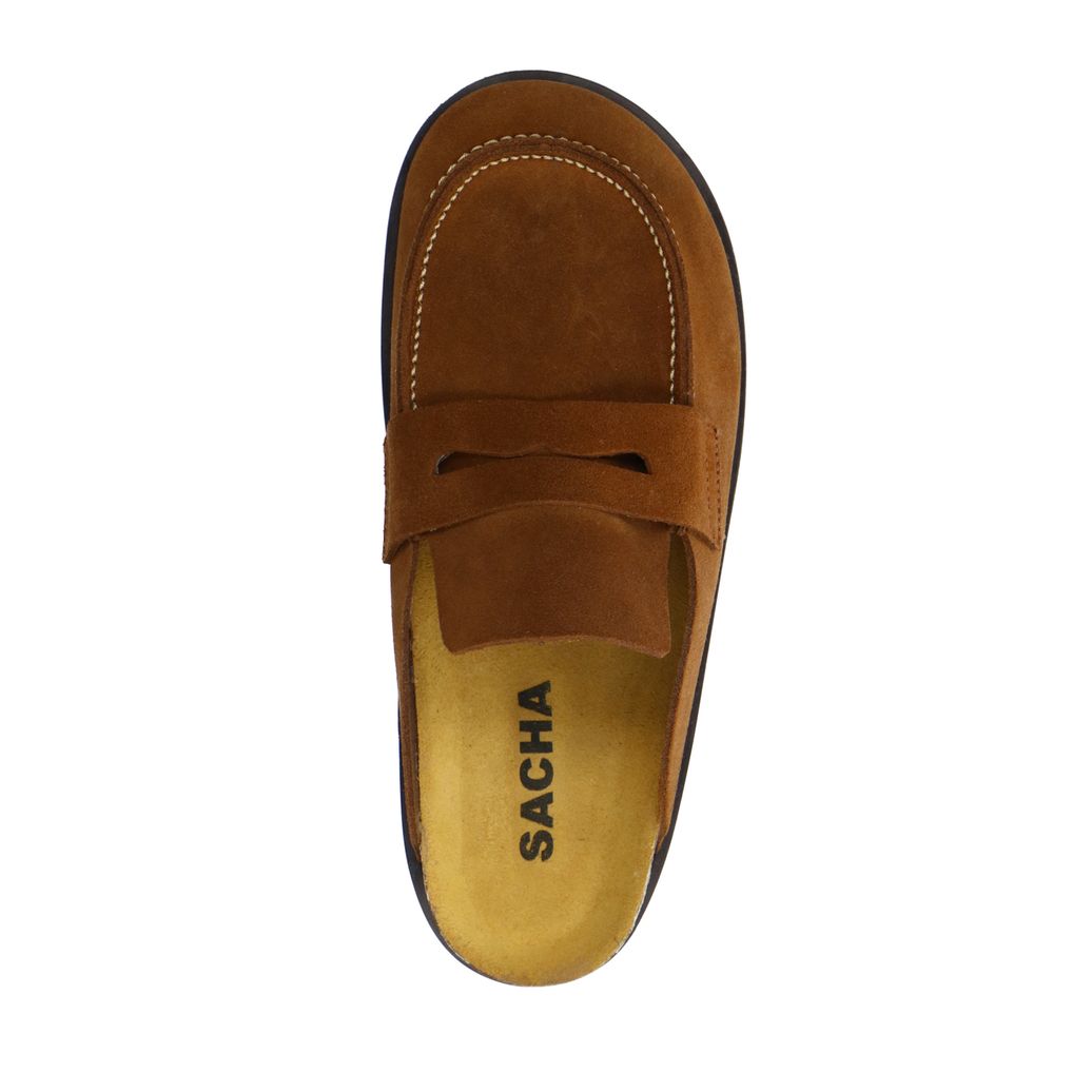 Braune Veloursleder-Slipper