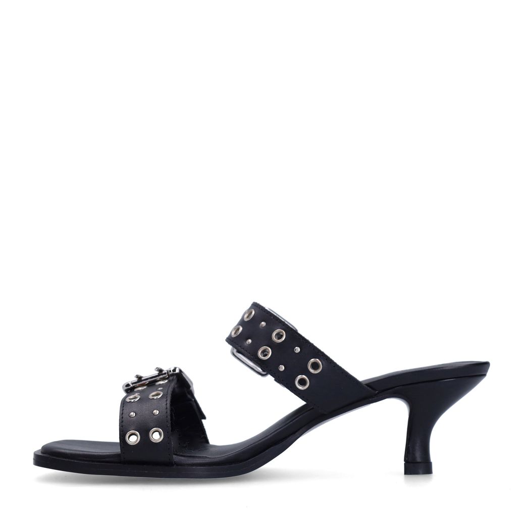 Mules à talon en cuir avec boucles - noir
