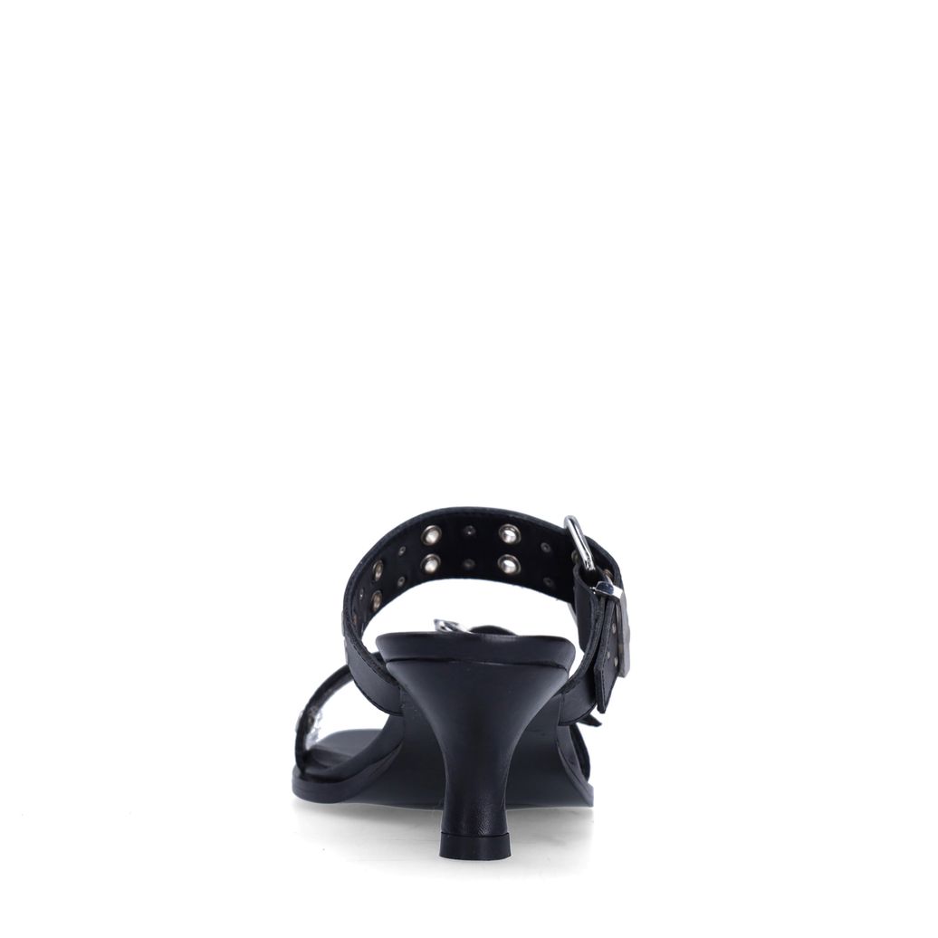 Mules à talon en cuir avec boucles - noir
