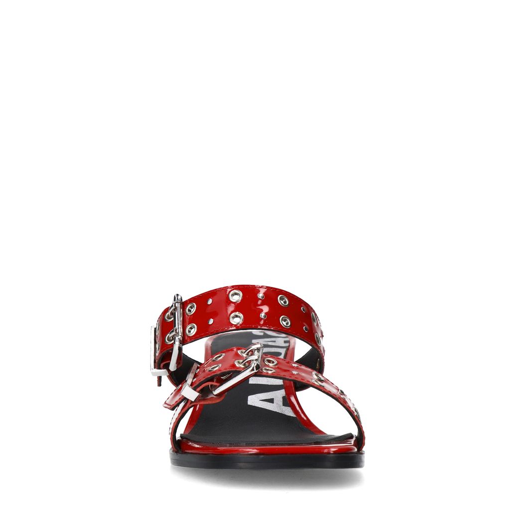 Mules à talon en cuir avec boucles - rouge