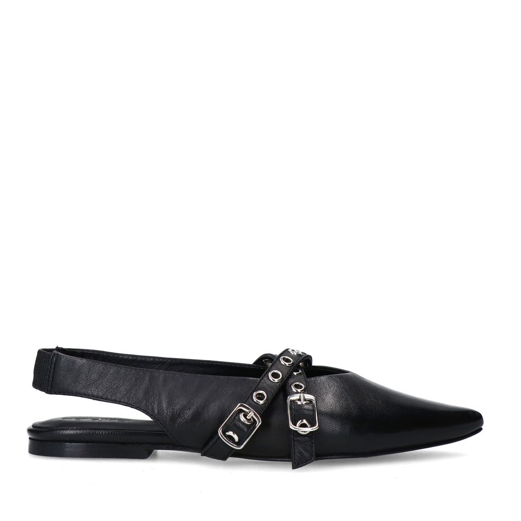 Schwarze Leder-Slingbacks mit Schnallen