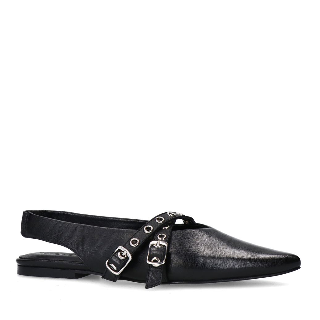 Schwarze Leder-Slingbacks mit Schnallen