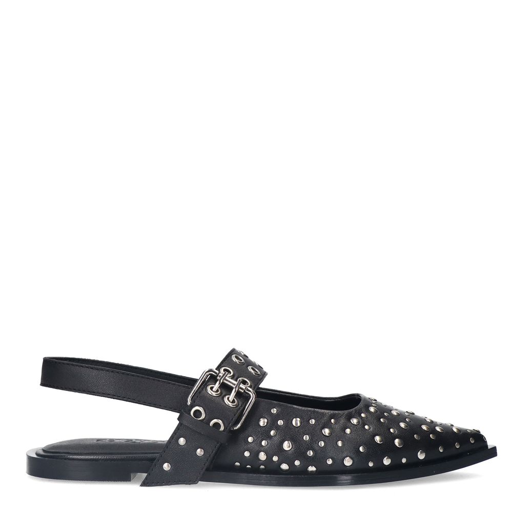 Zwarte leren slingbacks met studs en gesp