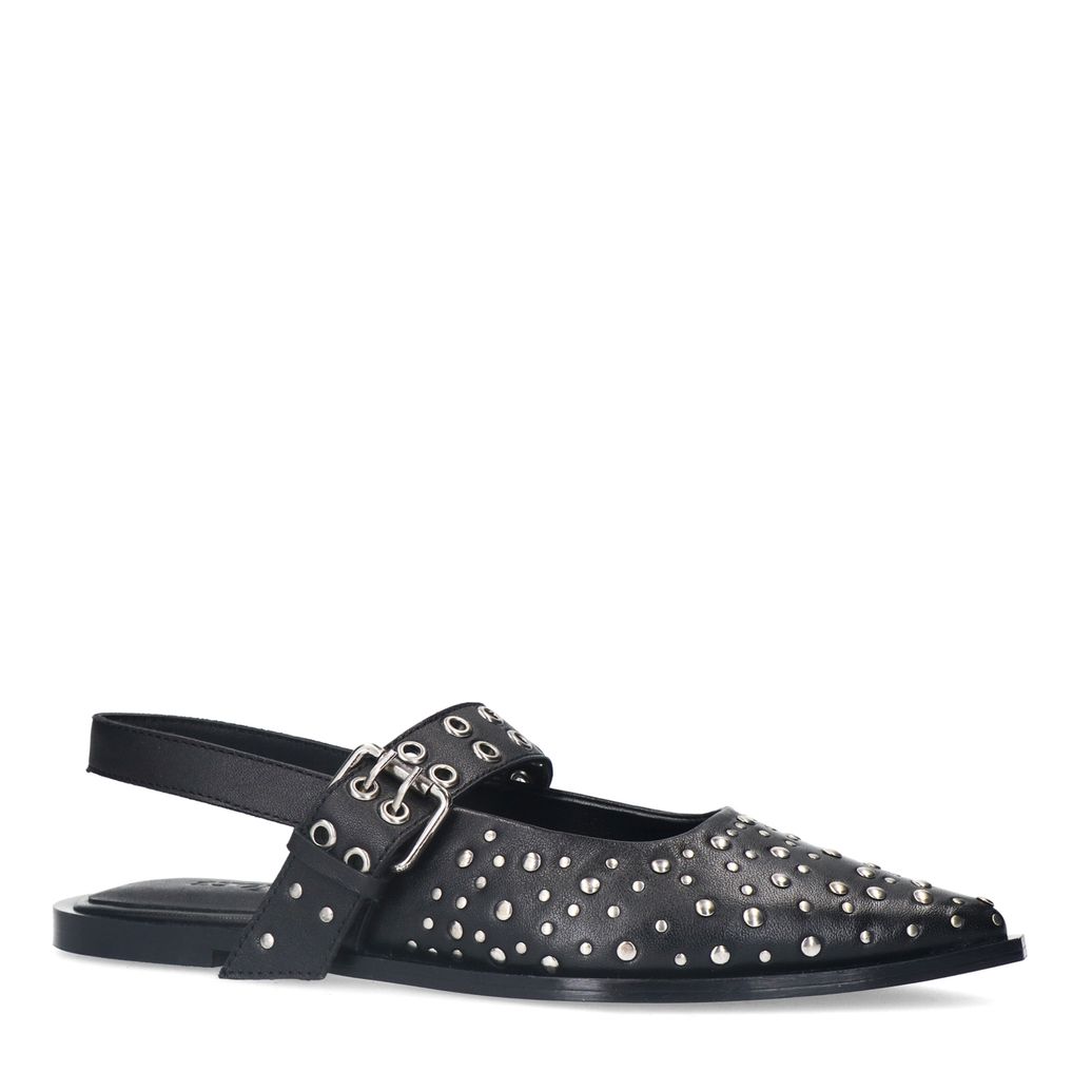 Zwarte leren slingbacks met studs en gesp