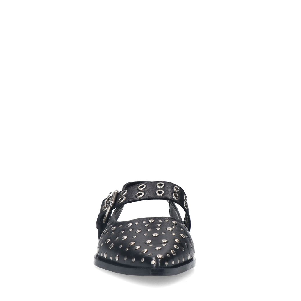 Zwarte leren slingbacks met studs en gesp