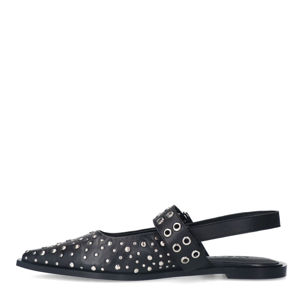 Zwarte leren slingbacks met studs en gesp