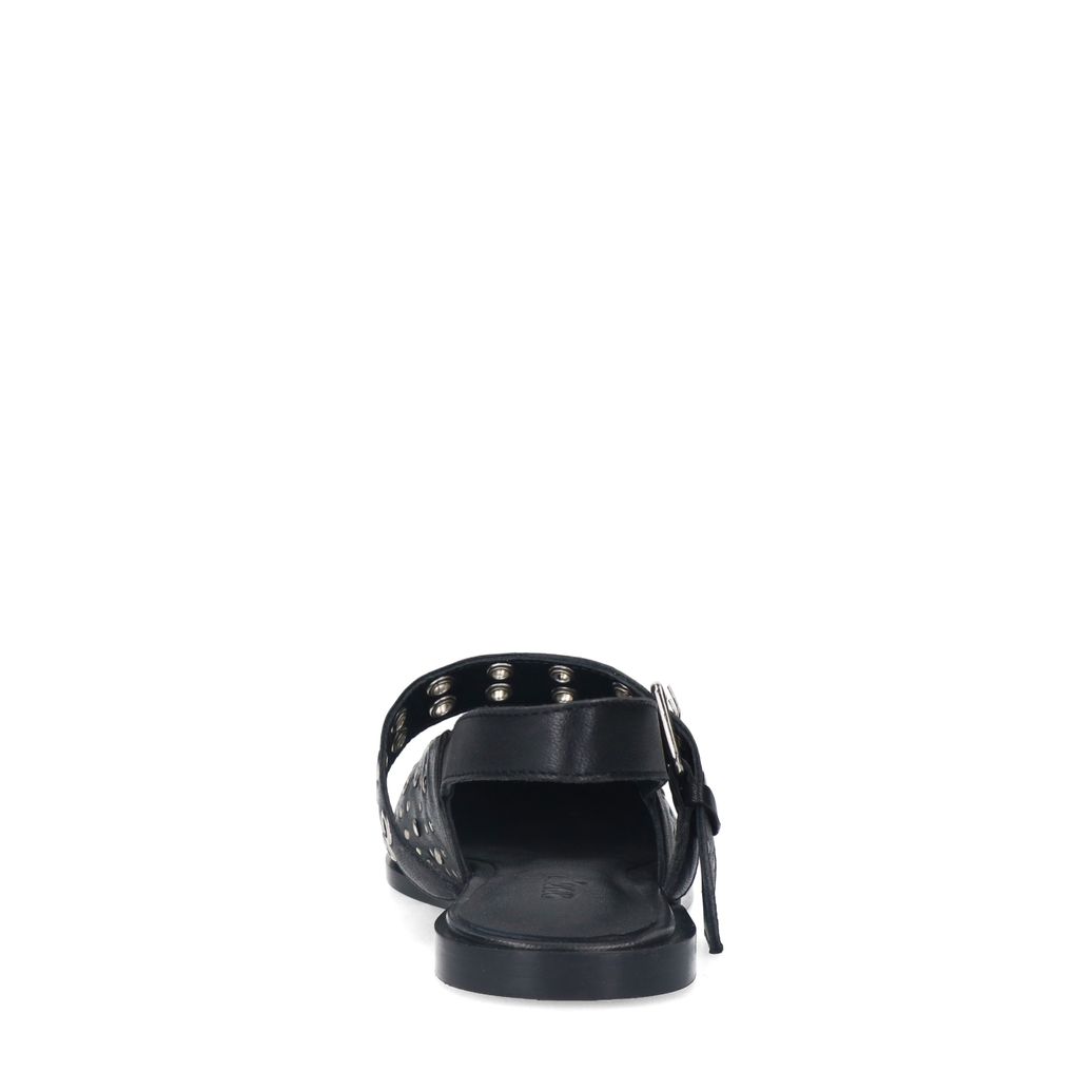 Zwarte leren slingbacks met studs en gesp