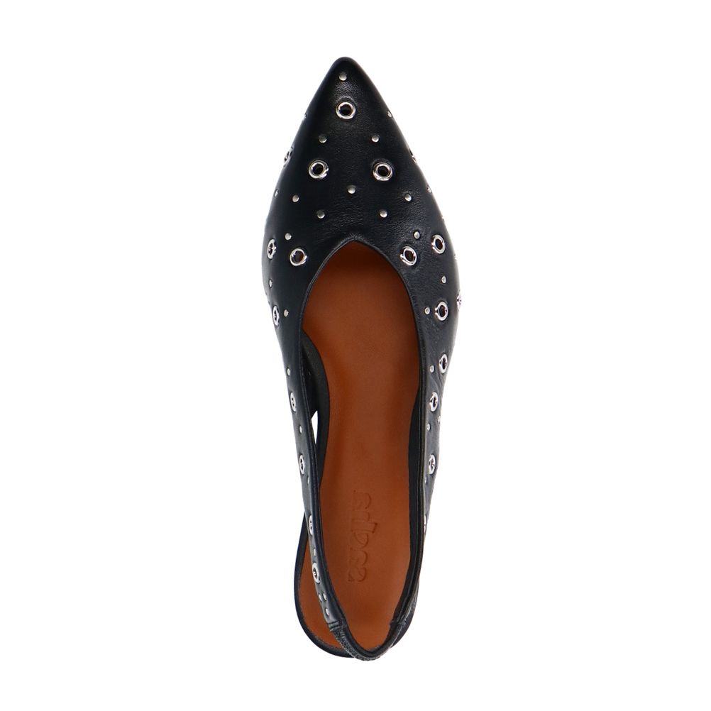 Zwarte leren slingbacks met zilverkleurige studs