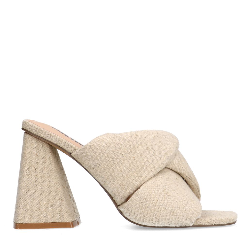 Beigefarbene Denim-Mules mit Absatz