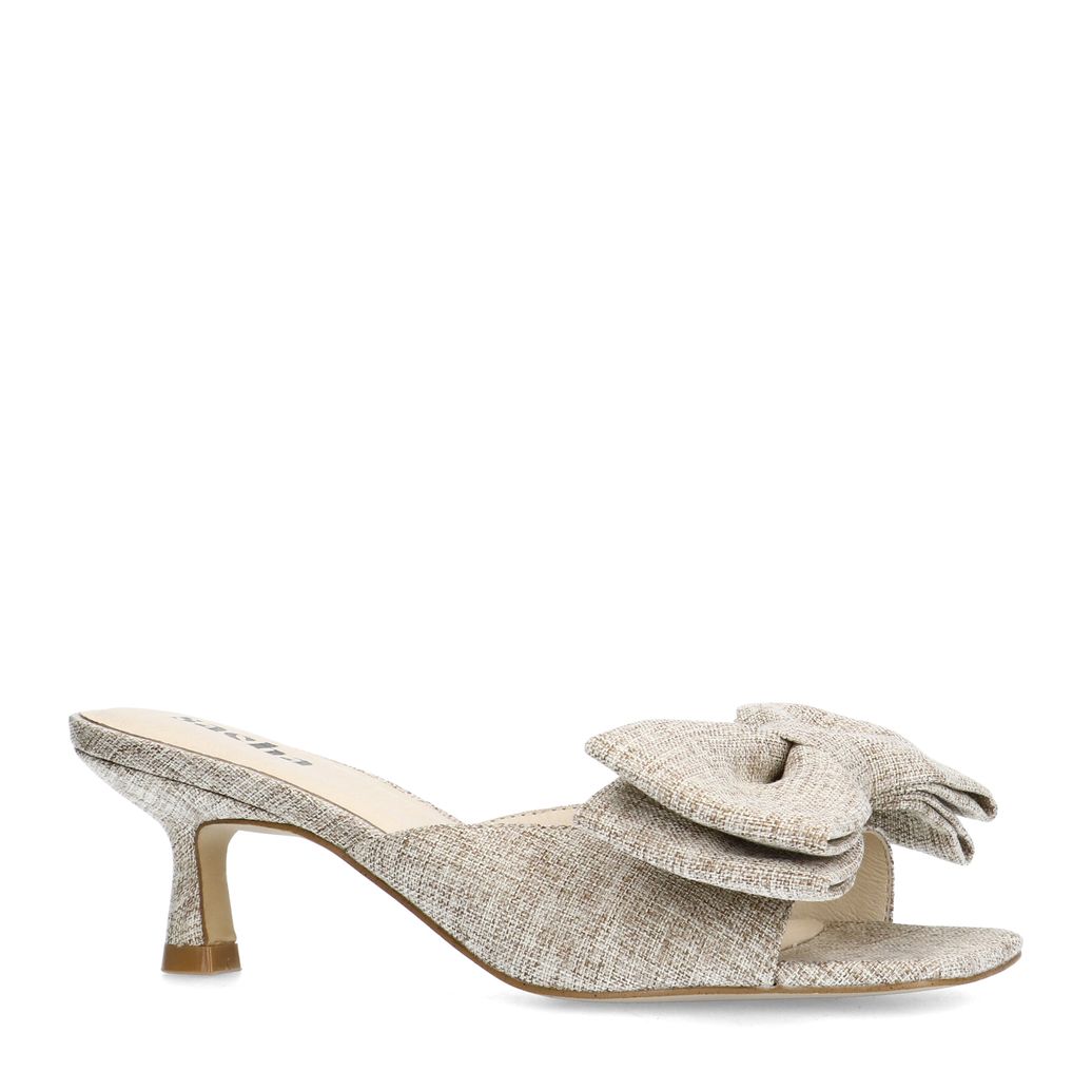 Mules à talon avec nœud - beige