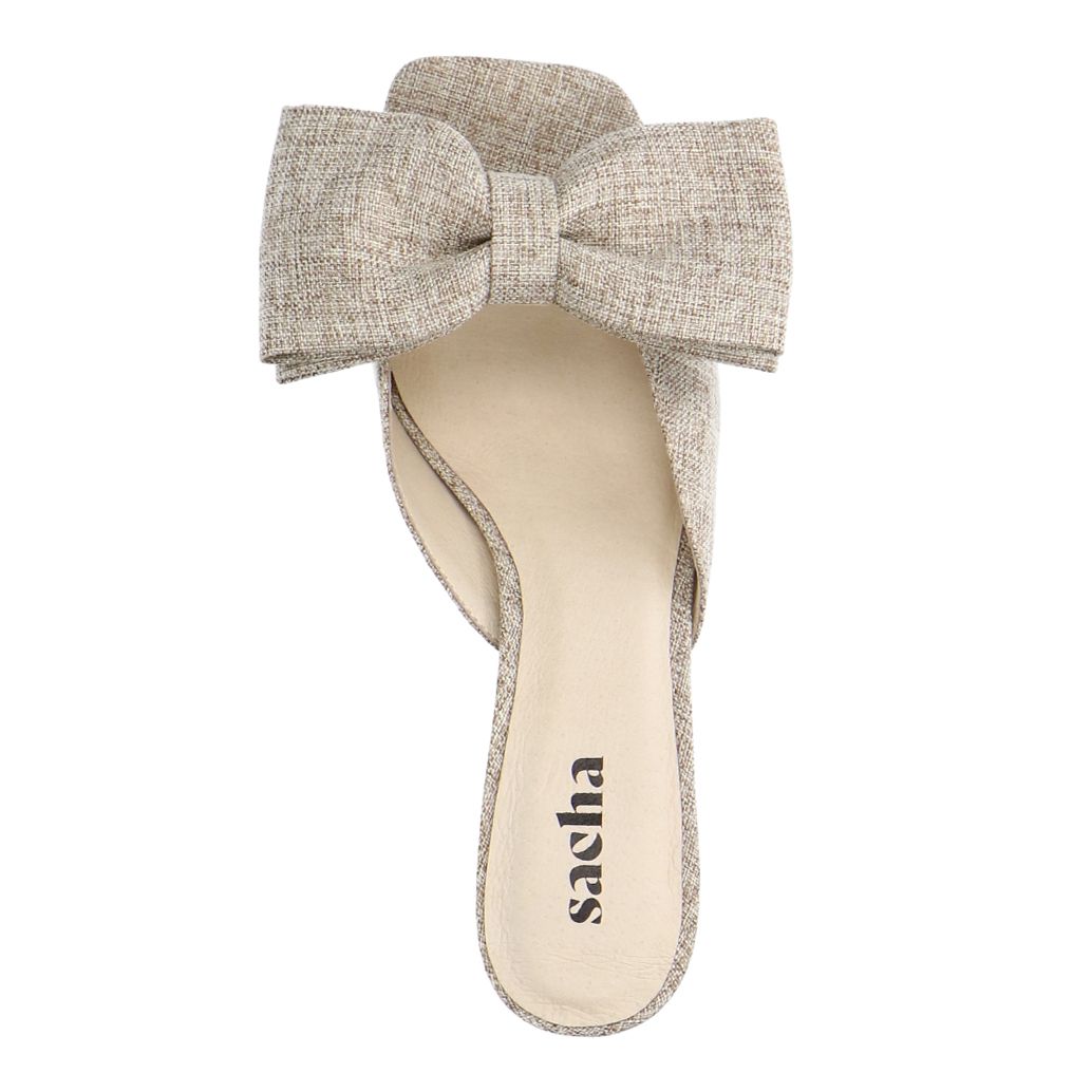 Mules à talon avec nœud - beige
