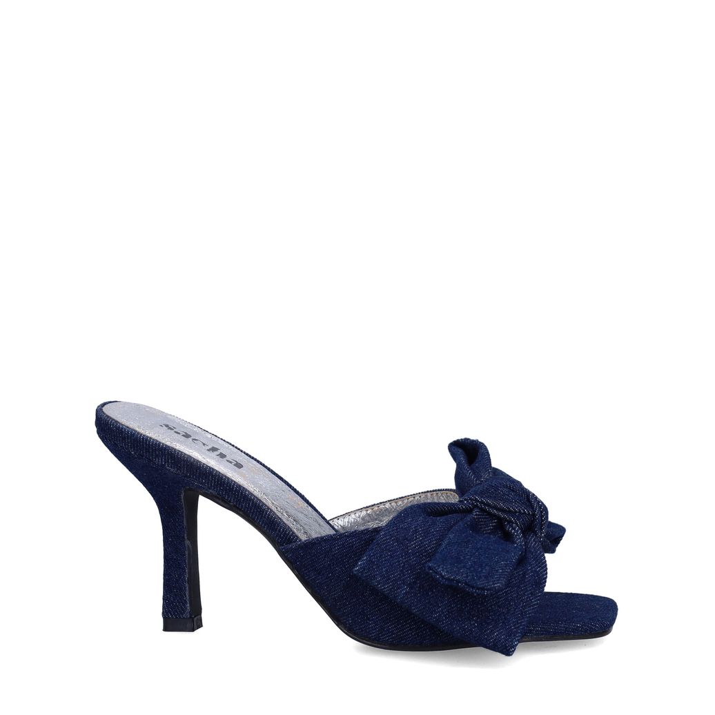 Mules à talon avec nœud - bleu foncé