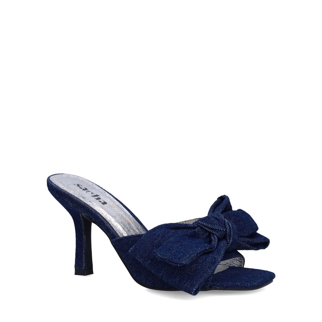 Mules à talon avec nœud - bleu foncé