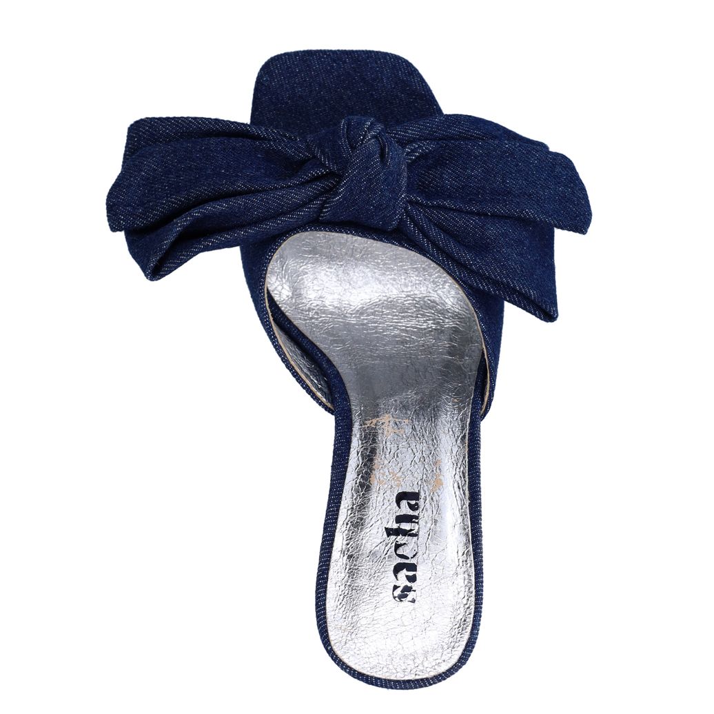 Mules à talon avec nœud - bleu foncé