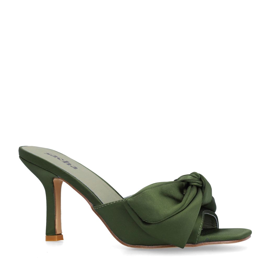 Mules à talon avec nœud - vert