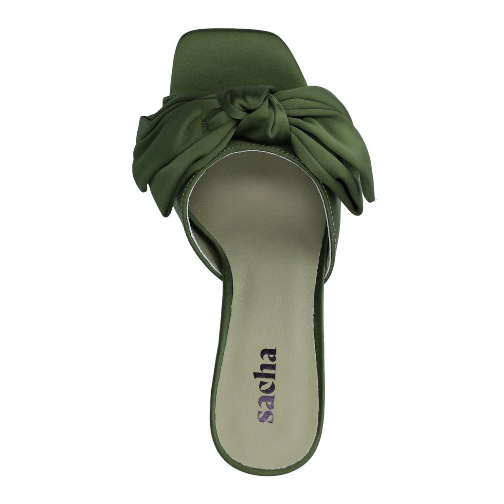 Mules à talon avec nœud - vert
