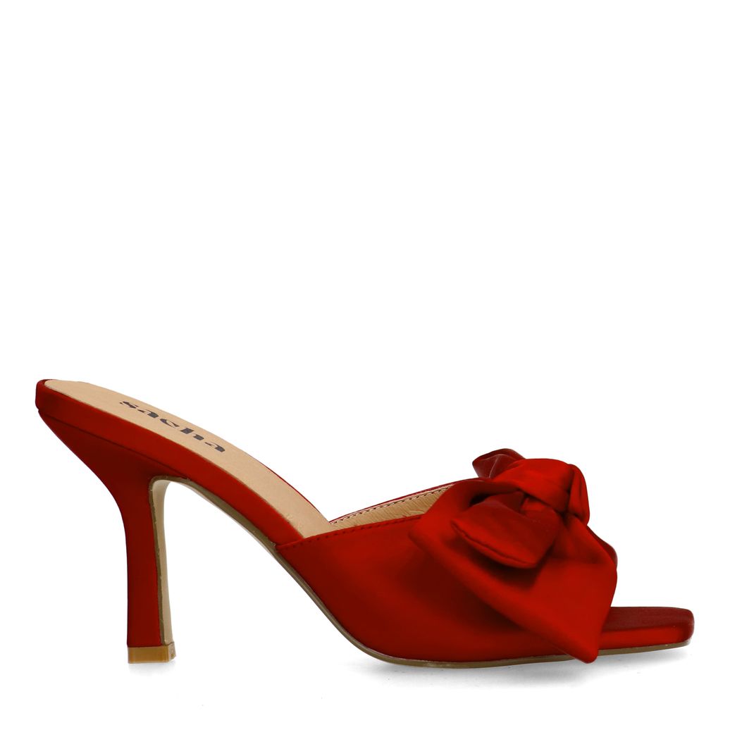 Mules à talon avec nœud - rouge