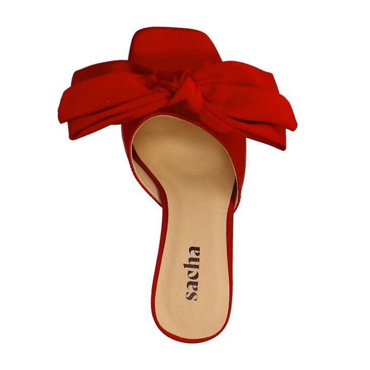 Mules à talon avec nœud - rouge