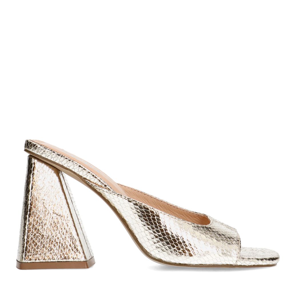 Goldfarbene Metallic-Mules mit Absatz