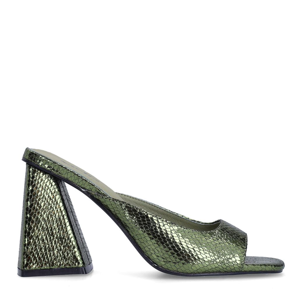Mules métallisées à talon - vert